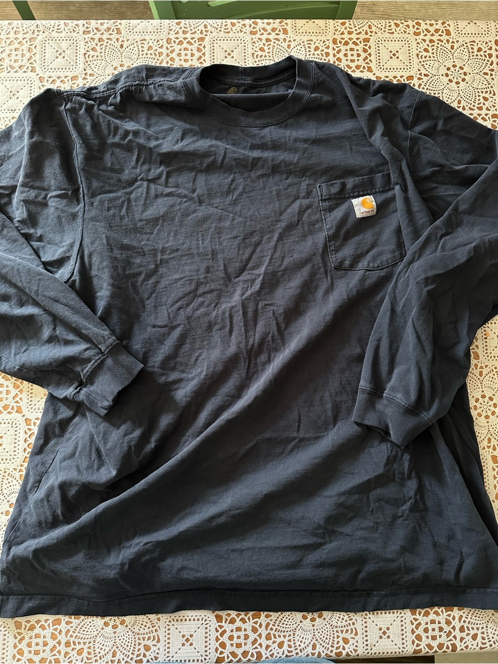 Carhartt Long Sleeve Pocket T-Shirt Men’s 2XL Navy Blue Workwear Logo Tee